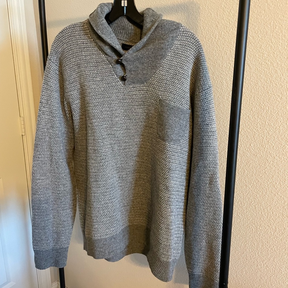 J. Crew Gray Shawl Collar Men's Wool Sweater